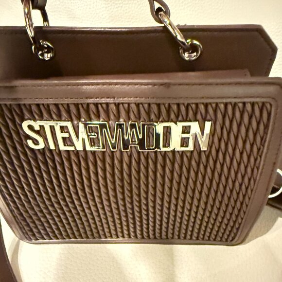 NWT STEVE MADDEN BEVELYN MATELASSE SATCHEL CROSSBODY BAG CREDIT CARD CASE BROWN - Picture 6 of 9